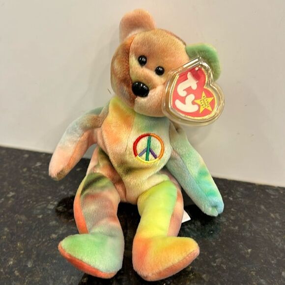 Ty Beanie Baby Peace Bear 1996 Tie Dye Original 4053 OLD Style Tag Rare - Picture 1 of 9